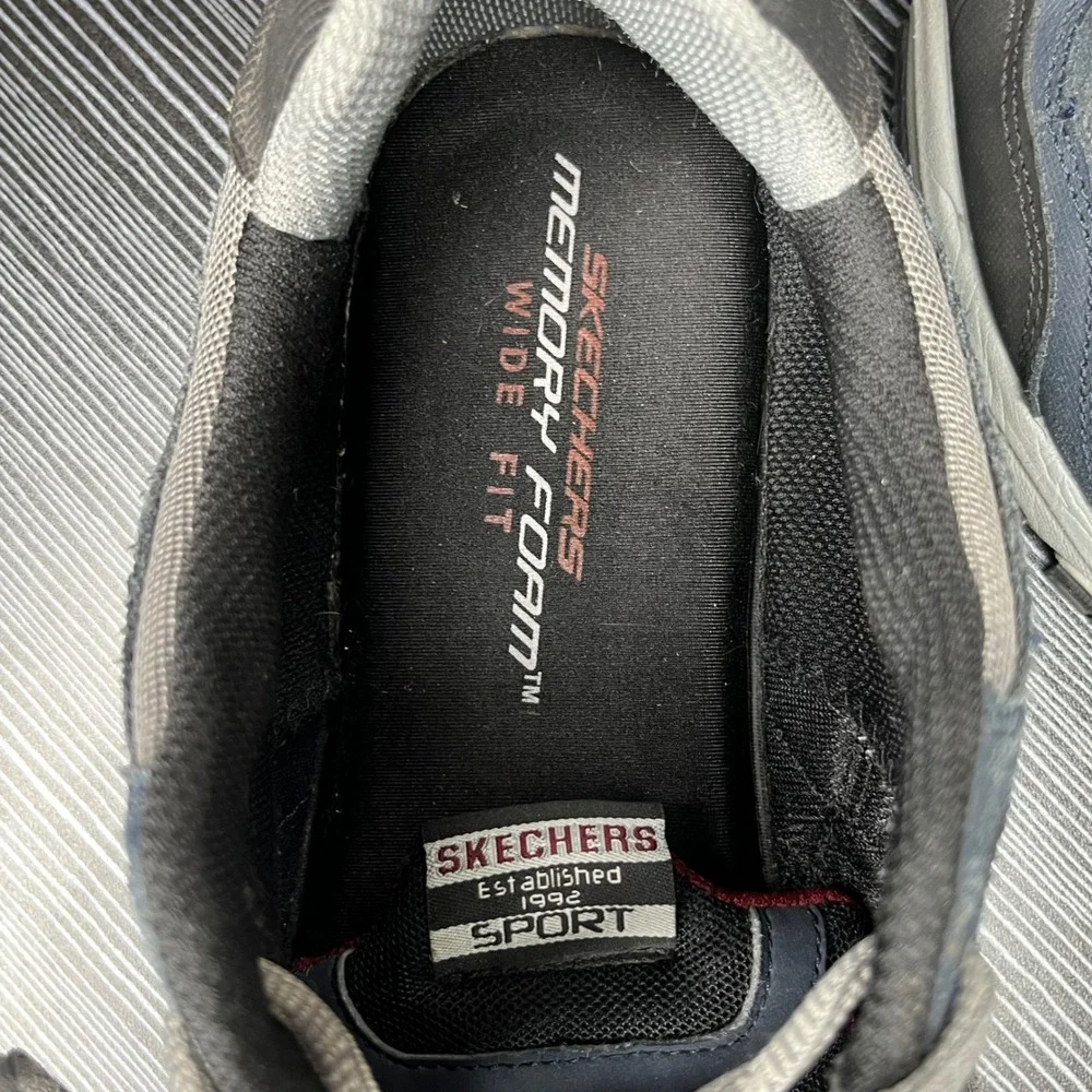 Skechers Sport Sneaker 51241 Mens 12 Wide Navy Grey Leather Textile Memory Foam